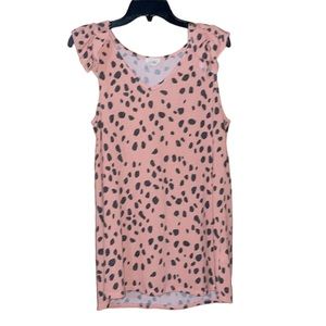 •BIBI•PINK & GRAY SPOTTED V-NECK RUFFLE SLEEVE TANK TOP SIZE SMALL
